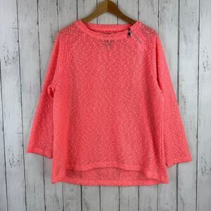 Jamie Sadock Coral Pink Boucle Knit Shoulder Zip Lightweight Sweater Size Large